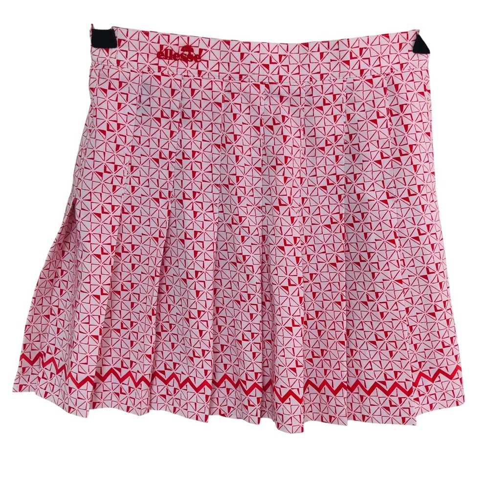 Vintage Ellesse Pleated Skirt Womens 6 Red Geometric Tennis Golf Pickleball